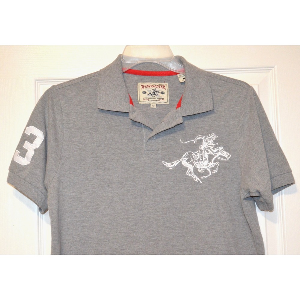 Winchester Repeating Arms Gun‎ Embroidered Gray Short Sleeve Polo Shirt Men's M